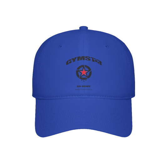 A blue Gymstar Fitness baseball cap with a structured design and a logo on the front.