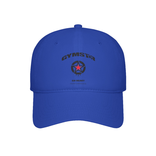 A blue Gymstar Fitness baseball cap with a structured design and a logo on the front.