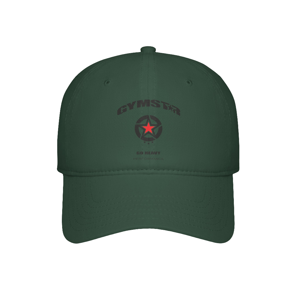 Baseball, green Gymstar hat, suitable for sports, running and fitness, branded with the Gymstar logo.