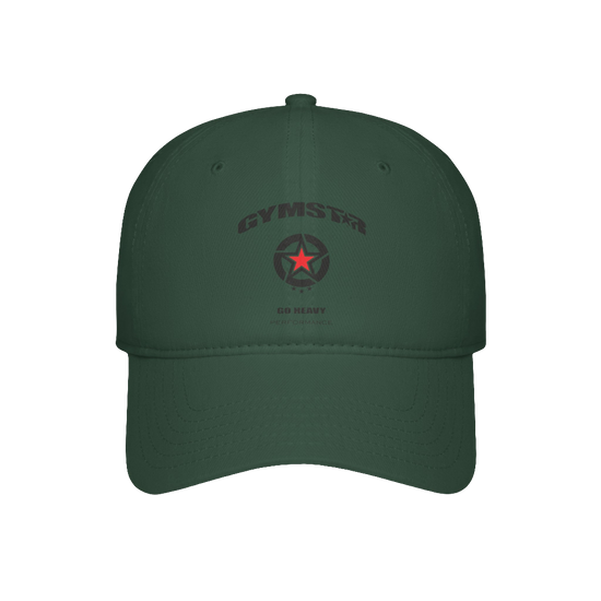 Baseball, green Gymstar hat, suitable for sports, running and fitness, branded with the Gymstar logo.