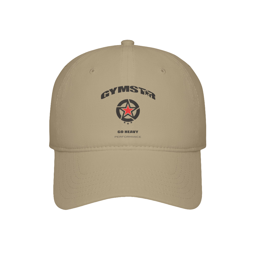 Baseball, beige Gymstar hat, suitable for sports, running and fitness, branded with the Gymstar logo.