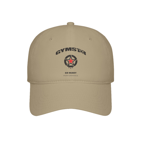 Baseball, beige Gymstar hat, suitable for sports, running and fitness, branded with the Gymstar logo.