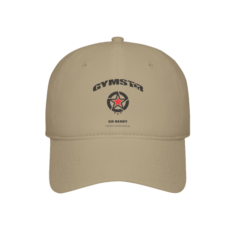 Baseball, beige Gymstar hat, suitable for sports, running and fitness, branded with the Gymstar logo.