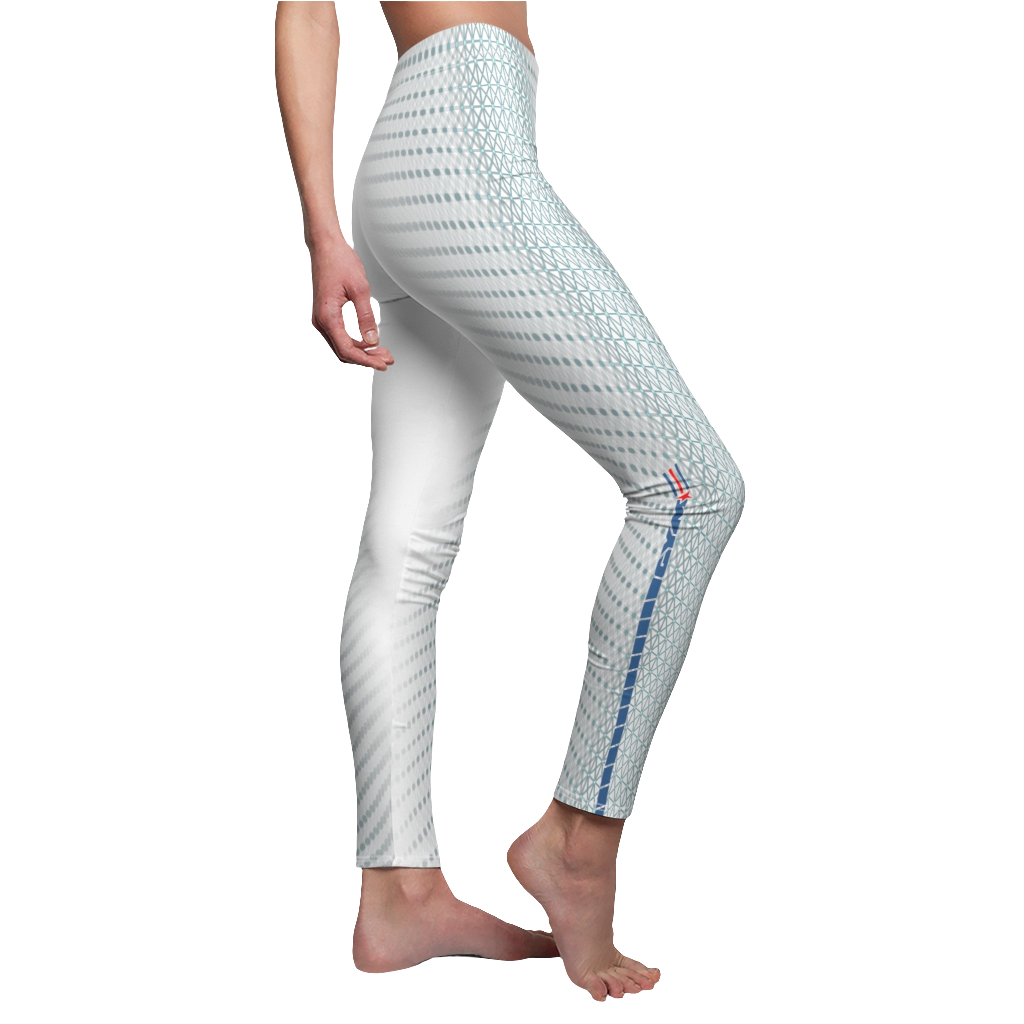 A right view of a woman wearing white, solid color Gymstar fitness leggings with a high waist.
