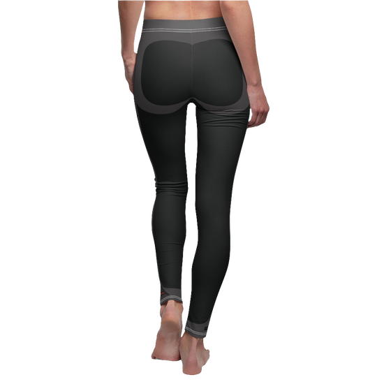 A female fitness model wearing pair of black Gymstar women's fitness leggings with capri cut, featuring white seam stitching and a mid-rise waist. Rear close up view.    