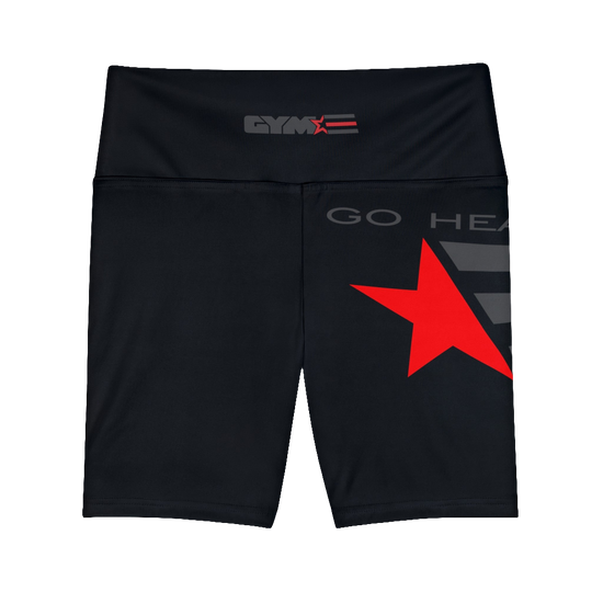 A pair of black Gymstar fitness leggings with a mid-rise waist and white seam stitching. The leggings are designed for functionality and aesthetics, suitable for various workouts including yoga and crossfit. Front close up view.