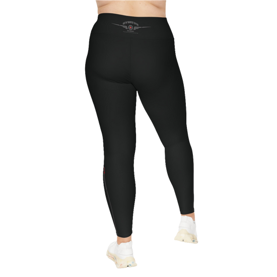 A woman wearing black branded Yoga Women's Workout Plus Size Leggings Gymstar Fitness Clothing. Back side view.