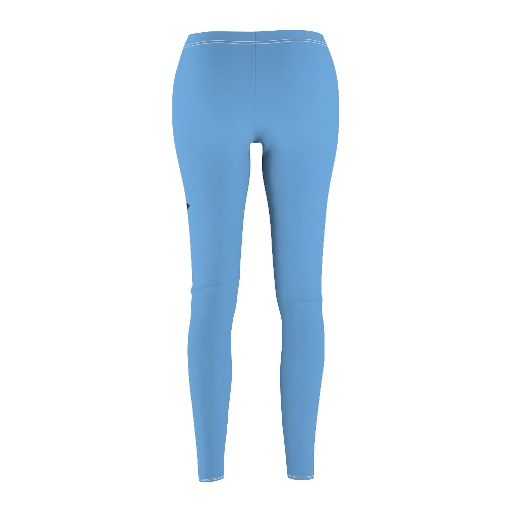 A pair of blue Fitness Gymstar leggings, showing the product from a rear view with the user standing and facing to the side.