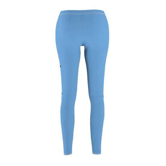 A pair of blue Fitness Gymstar leggings, showing the product from a rear view with the user standing and facing to the side.