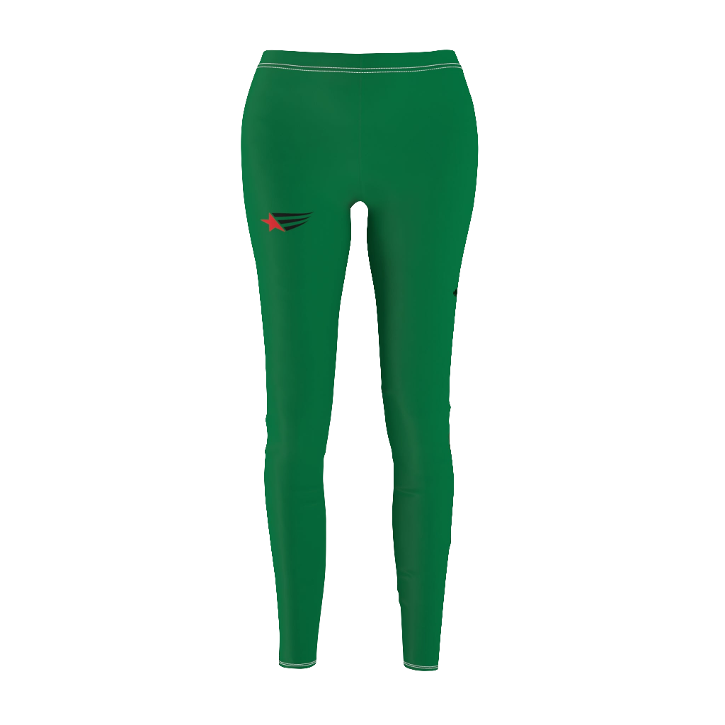 A pair of green Gymstar leggings on a female model, showcasing the fit and design of the garment.