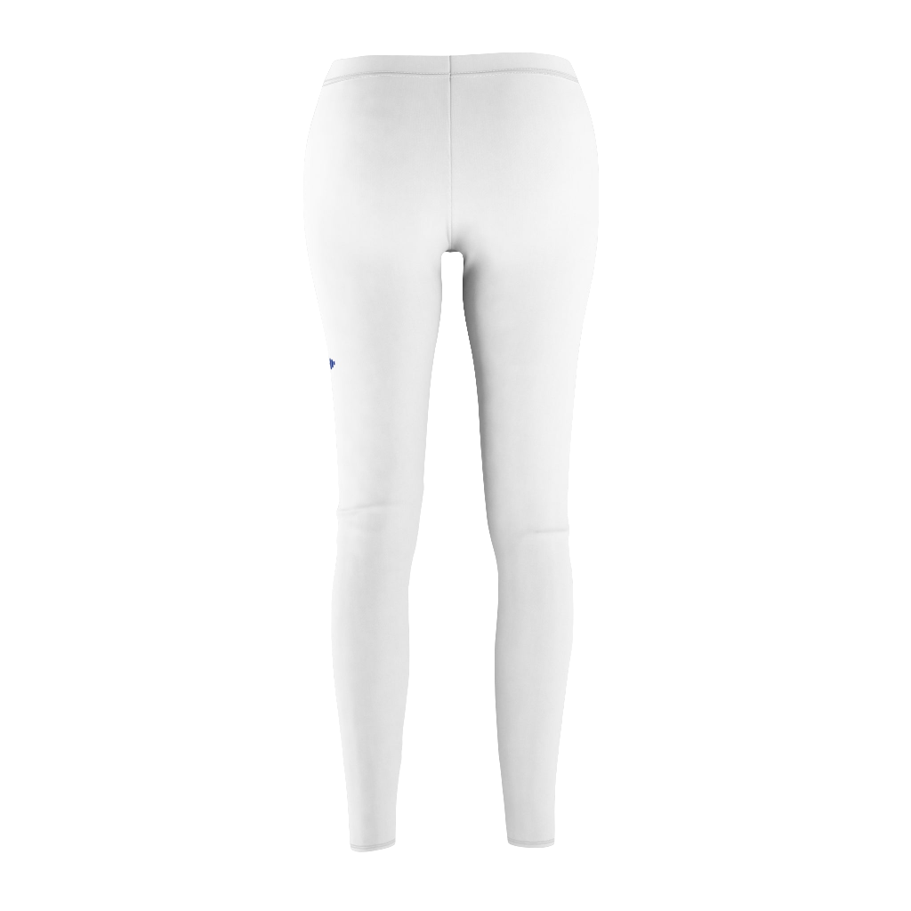 A pair of white Gymstar women's leggings with a logo on the upper left thigh, designed for workout activities, back side view.