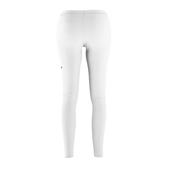 A pair of white Gymstar women's leggings with a logo on the upper left thigh, designed for workout activities, back side view.