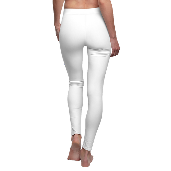 A pair of white Gymstar women's leggings with a logo on the upper left thigh, designed for workout activities, bac side view.