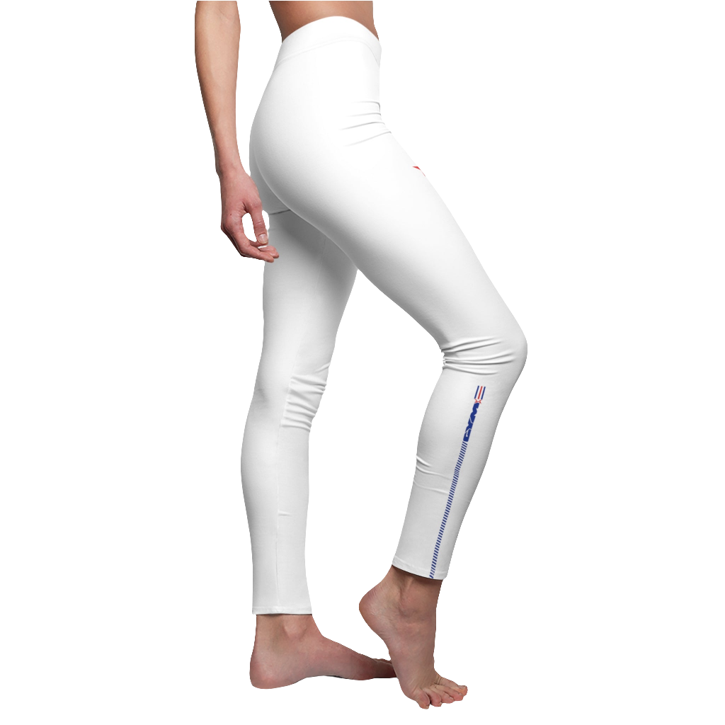 A pair of white Gymstar women's leggings with a logo on the upper left thigh, designed for workout activities right side view.