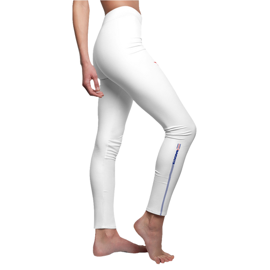 A pair of white Gymstar women's leggings with a logo on the upper left thigh, designed for workout activities right side view.