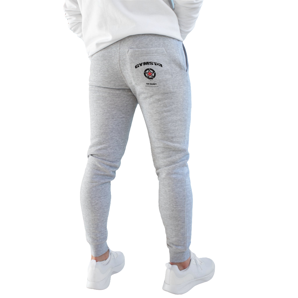 Silver grey Sports Joggers Gymstar bac side view with logo.
