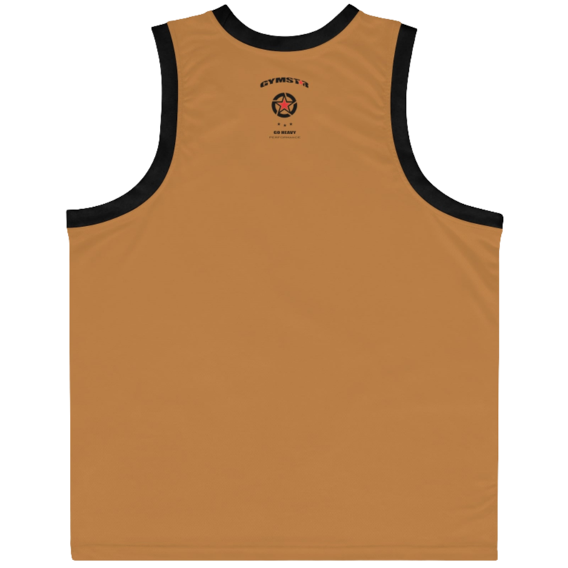 a brown-black Gymstar sports tank top branded with the Gymstar Fit logo back view