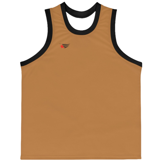 a brown-black Gymstar sports tank top branded with the Gymstar Fit logo