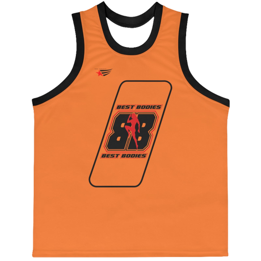 an orange Gymstar sports tank top branded with the Gymstar Fit logo and a motivating print