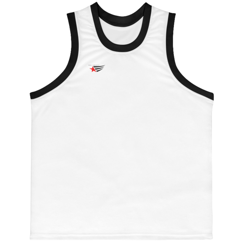 a white-black Gymstar sports tank top branded with the Gymstar Fit logo