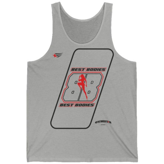 a  grey Gymstar sports tank top branded with the Gymstar Fit logo and a motivating print
