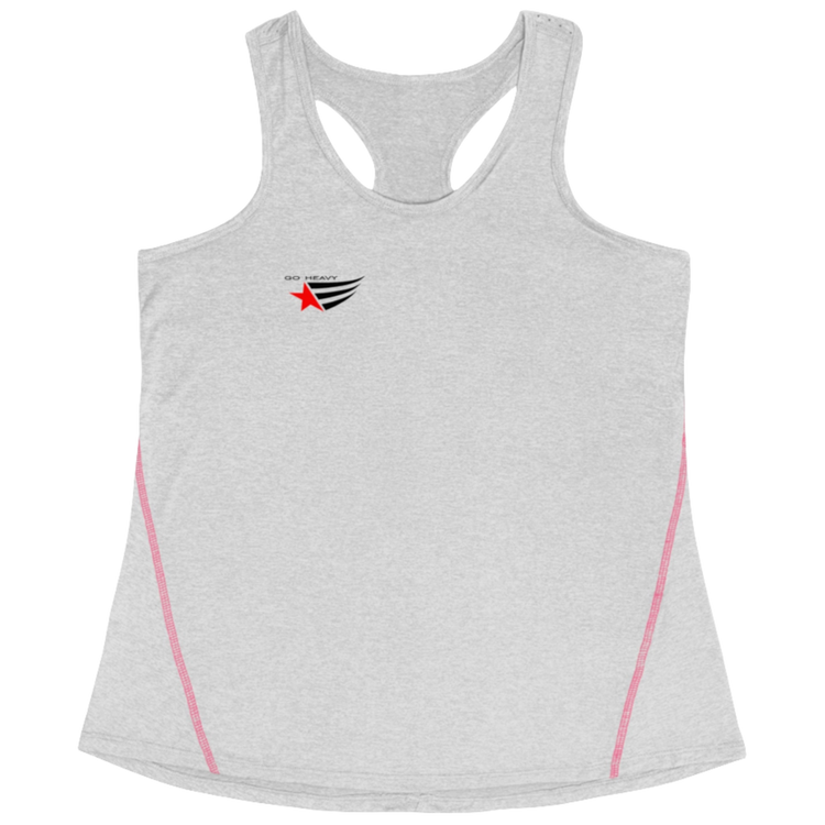  a silver Gymstar sports tank top branded with the Gymstar Fit logo 