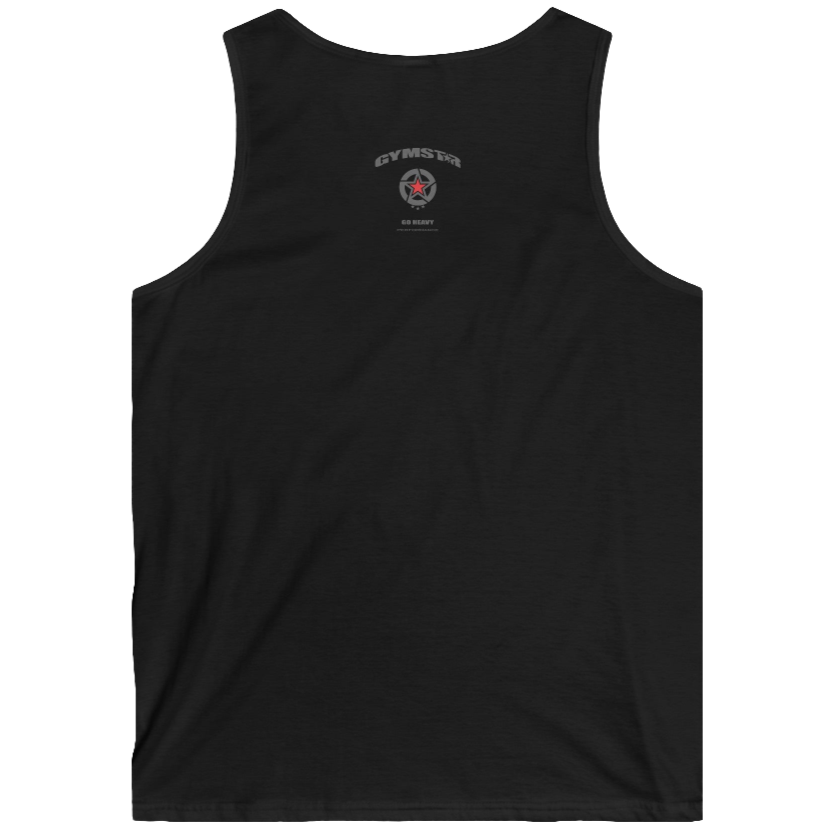 gymstar gym gear clothing brand black tank-top branded with three-tailed star back view