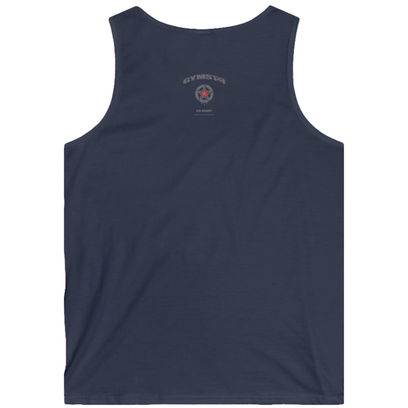 gymstar gym gear clothing brand dark navy tank-top branded with three-tailed star back view