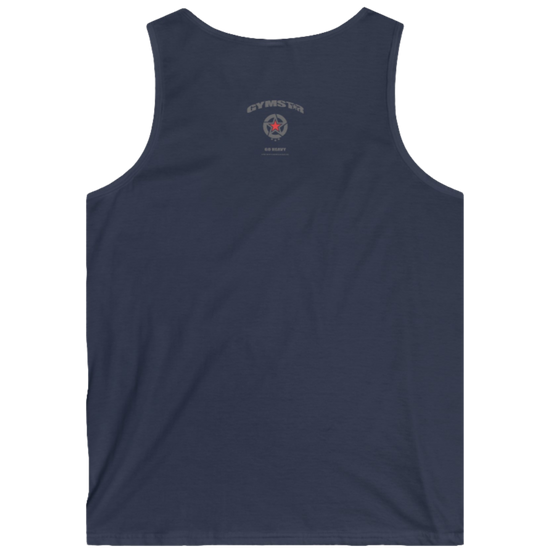gymstar gym gear clothing brand dark navy tank-top branded with three-tailed star back view