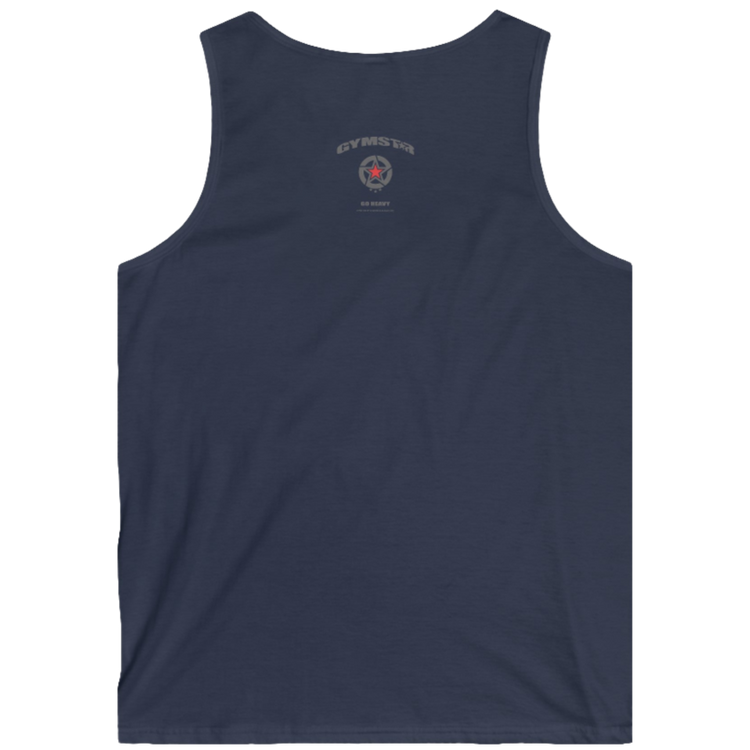 gymstar gym gear clothing brand dark navy tank-top branded with three-tailed star back view