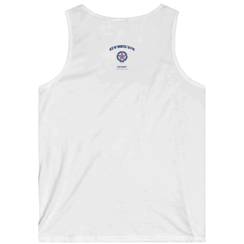 gymstar gym gear clothing brand white tank-top branded with three-tailed star back view