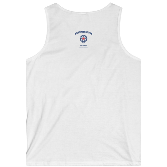 gymstar gym gear clothing brand white tank-top branded with three-tailed star back view