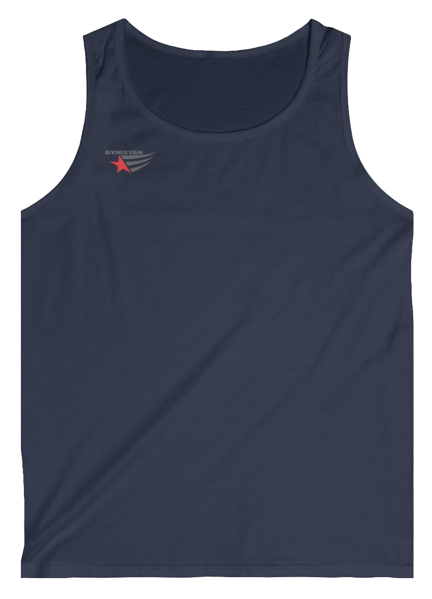 gymstar gym gear clothing brand dark navy tank-top branded with three-tailed star 