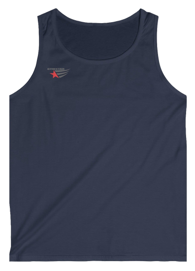 gymstar gym gear clothing brand dark navy tank-top branded with three-tailed star 