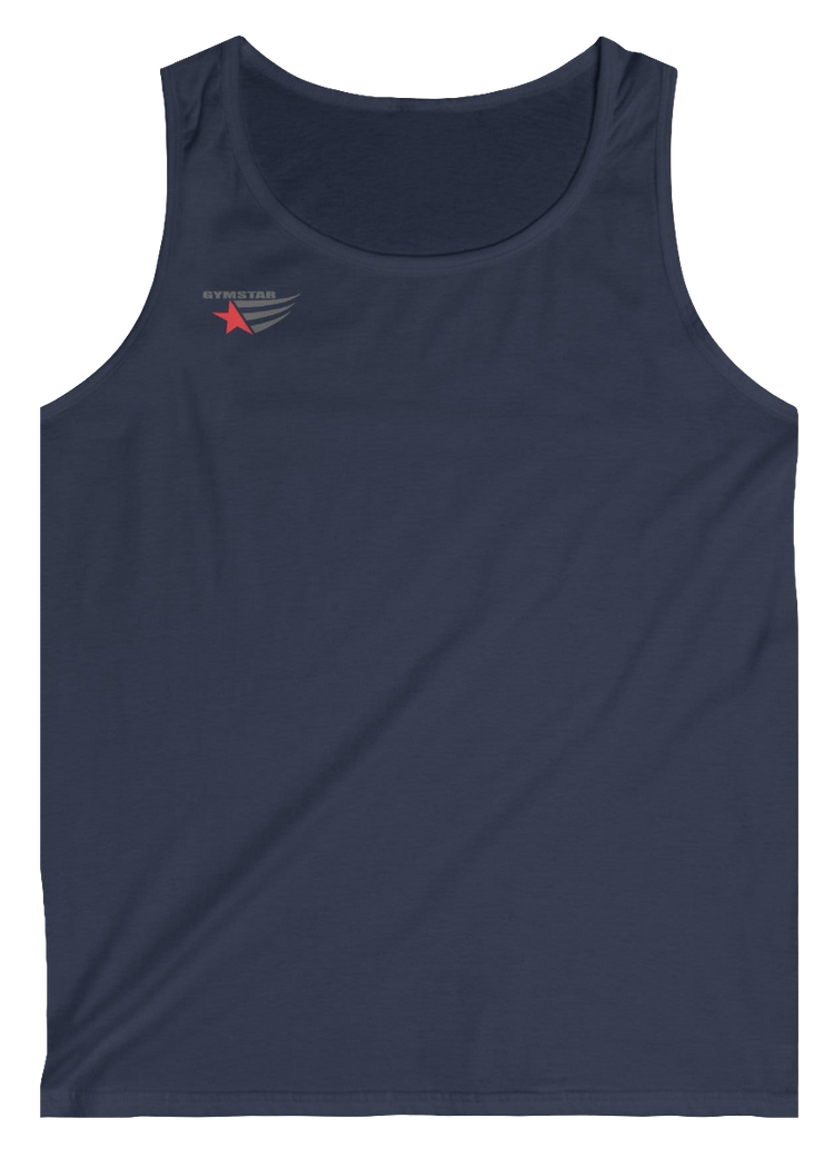 gymstar gym gear clothing brand dark navy tank-top branded with three-tailed star 