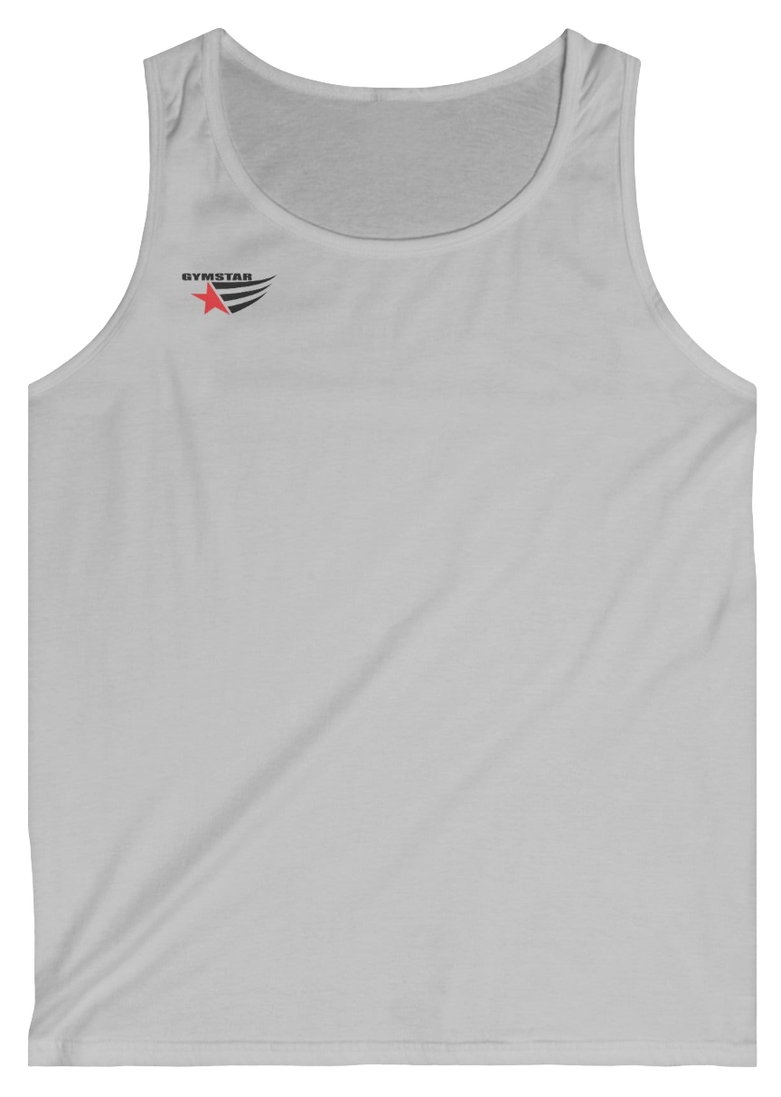 gymstar gym gear clothing brand silver tank-top branded with three-tailed star 