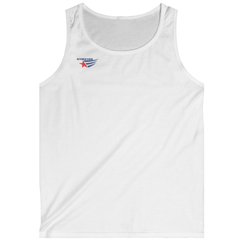 gymstar gym gear clothing brand white tank-top branded with three-tailed star 