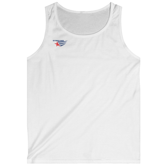 gymstar gym gear clothing brand white tank-top branded with three-tailed star 