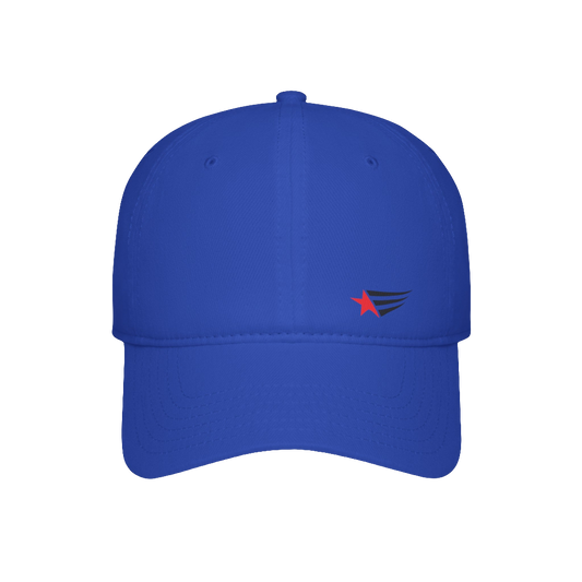 A blue Gymstar sports visor hat with a curved brim, an adjustable strap and branding logo.