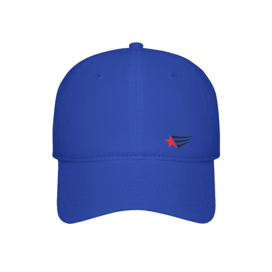 A blue Gymstar sports visor hat with a curved brim, an adjustable strap and branding logo.