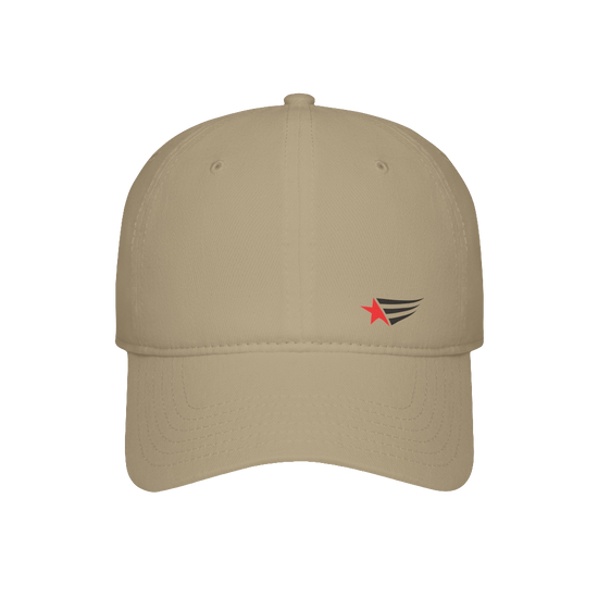 A beige Gymstar Fitness baseball cap with a structured design and a brand logo. On the front view.