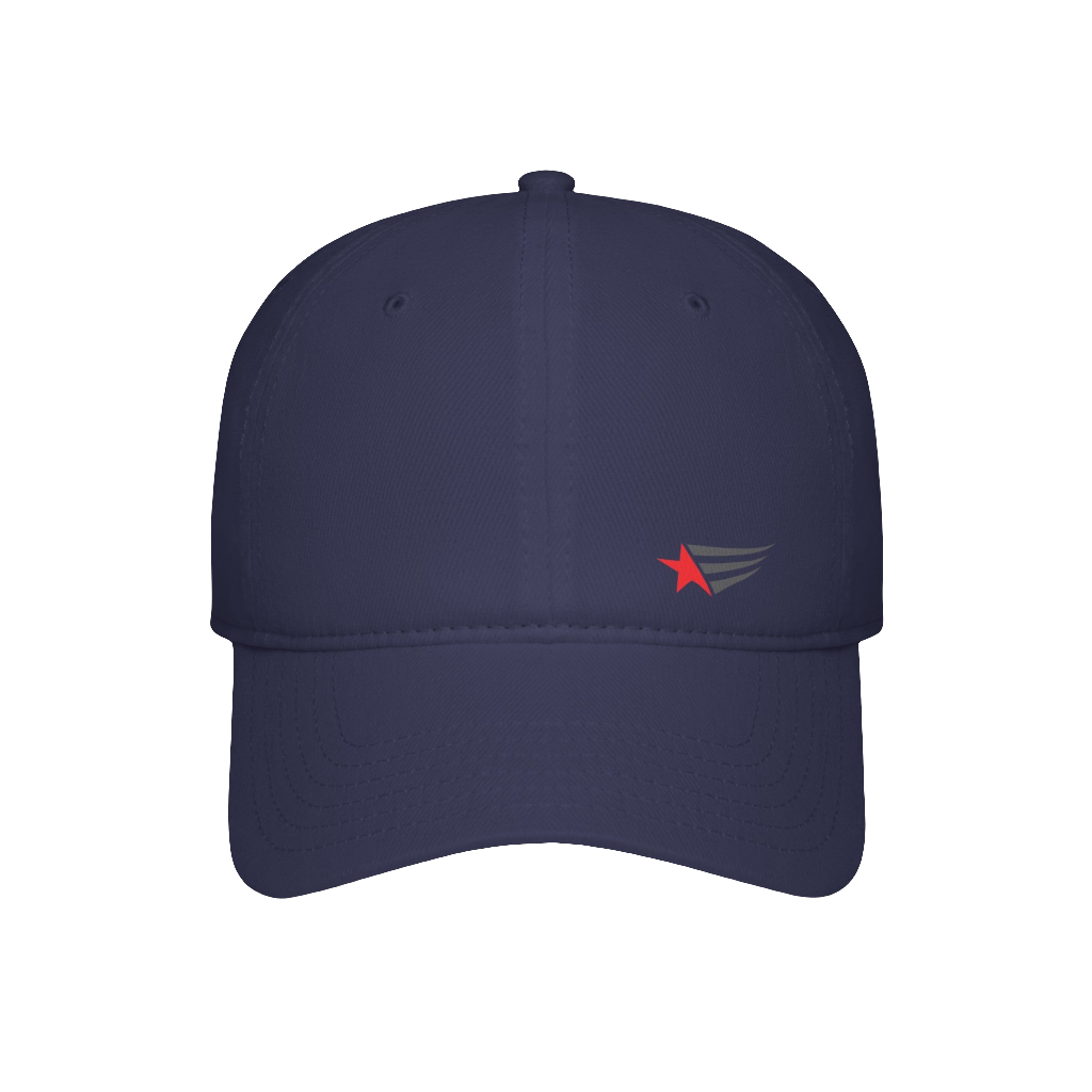 A navy blue Gymstar Fitness baseball cap with a structured design and a brand logo. On the front view.