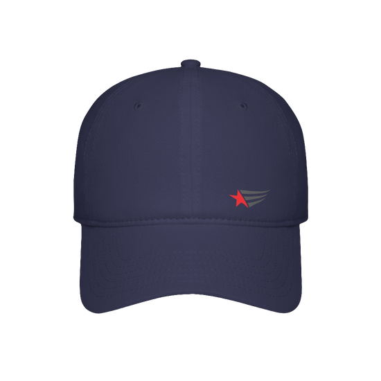 A navy blue Gymstar Fitness baseball cap with a structured design and a brand logo. On the front view.