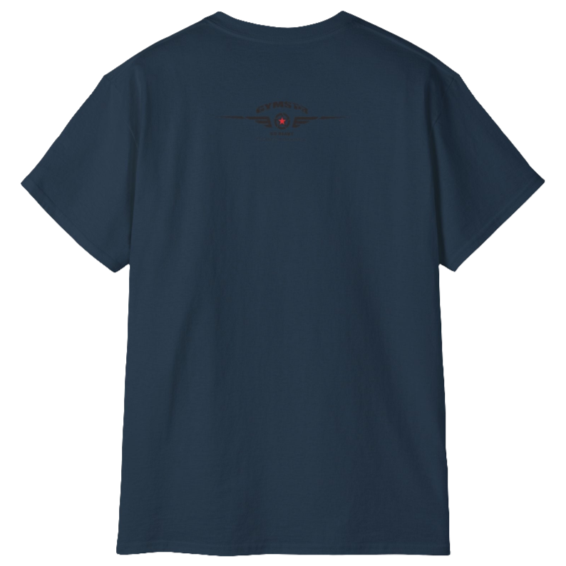 A  deep na Gymstar t-shirt with a graphic print Born To Pump and a barbell in the center, designed for fitness and sports. Rare view.