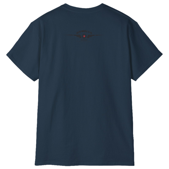 A  deep na Gymstar t-shirt with a graphic print Born To Pump and a barbell in the center, designed for fitness and sports. Rare view.