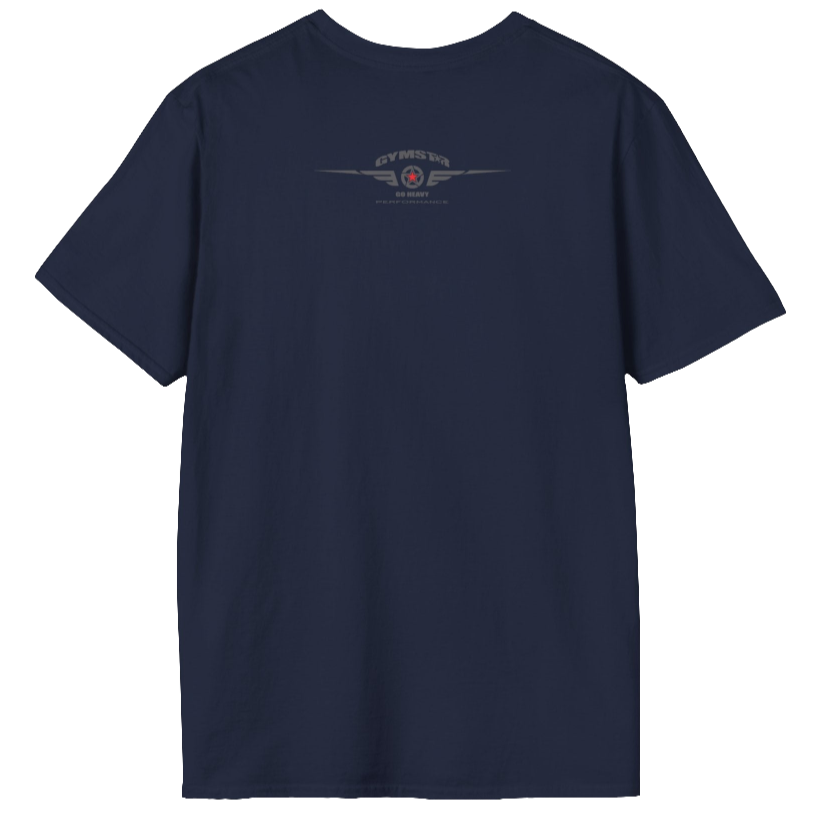 A navy blue Gymstar t-shirt with a graphic print No Pai No Gain in the center, designed for fitness and sports. Front  view.