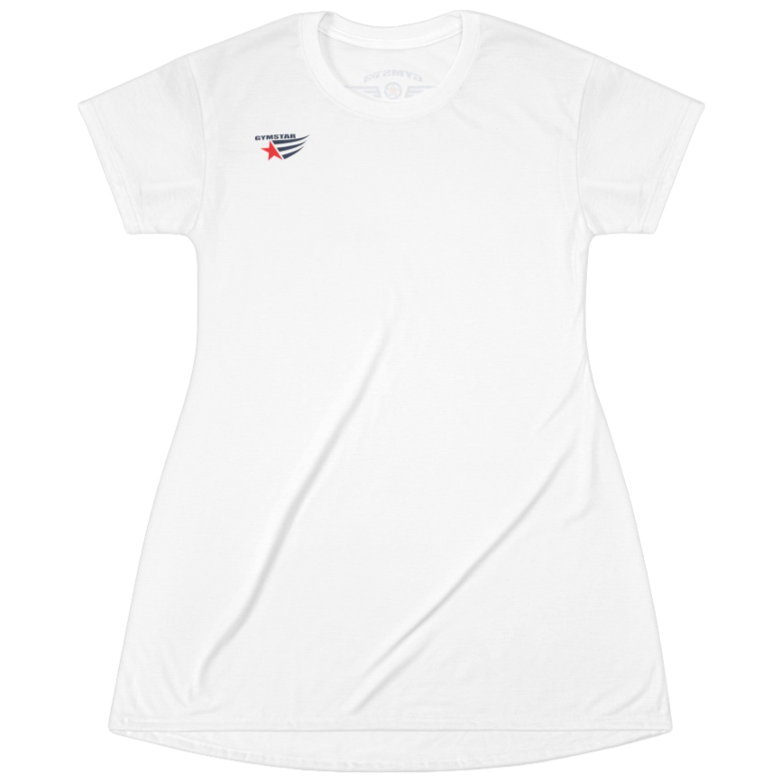 A white Gymstar short-sleeved graphic tee with a small logo on the chest.