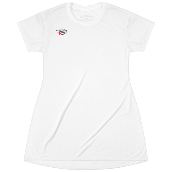 A white Gymstar short-sleeved graphic tee with a small logo on the chest.