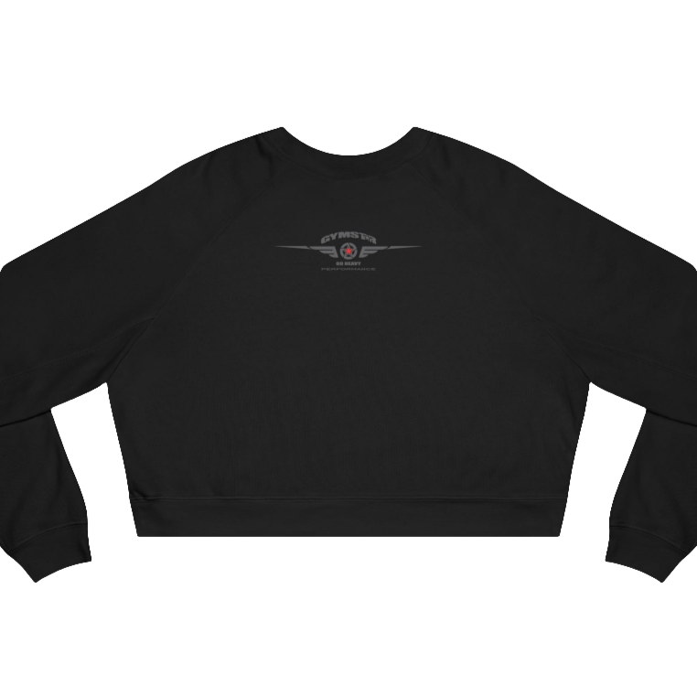 A femalle fitness model wearing a black Black Gymstar sweatshirt with logo and motivating design Best Bodies. Rear view.