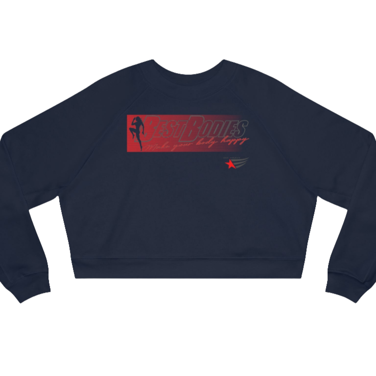 Navy blue Gymstar sweatshirt with logo and motivating design Best Bodies. Front view.